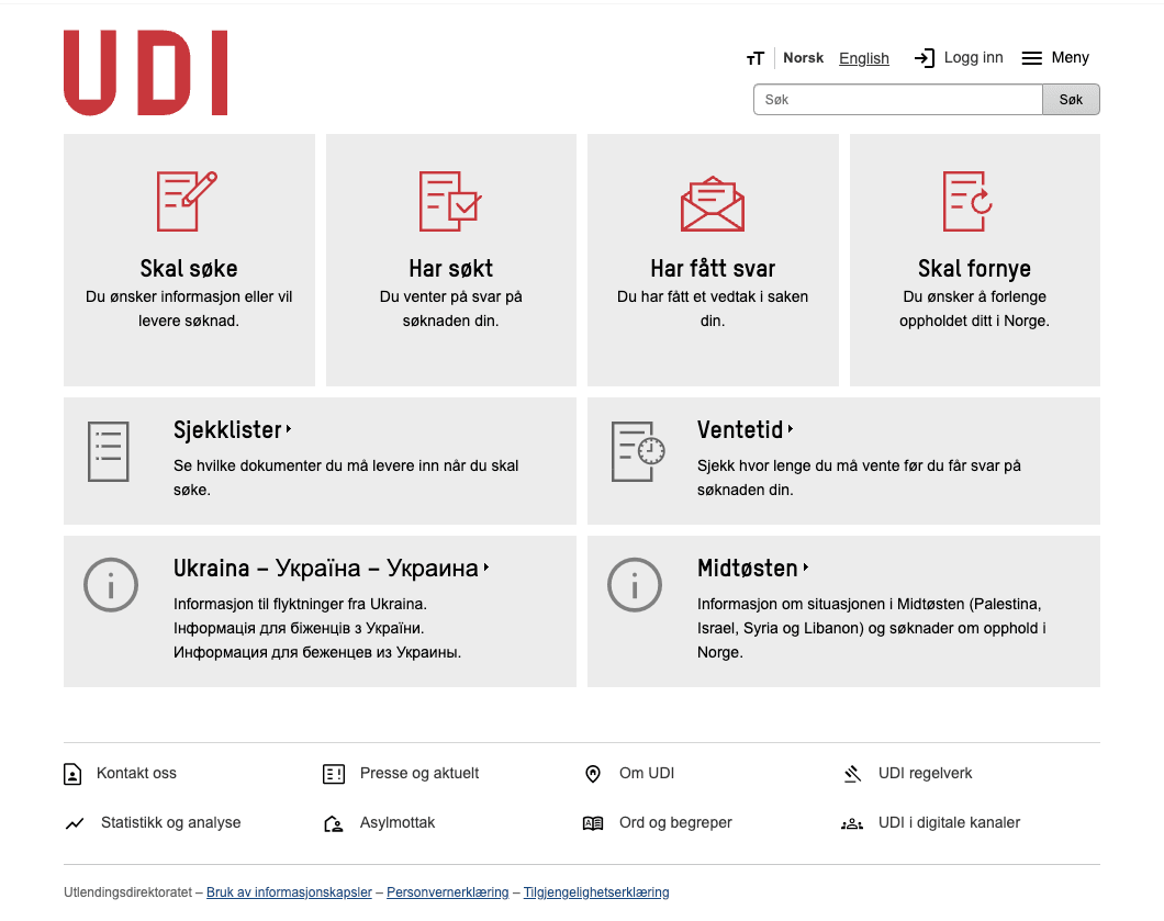 UDI landing page
